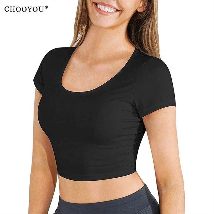 Low Cut Crew Neck Yoga Sports Topp